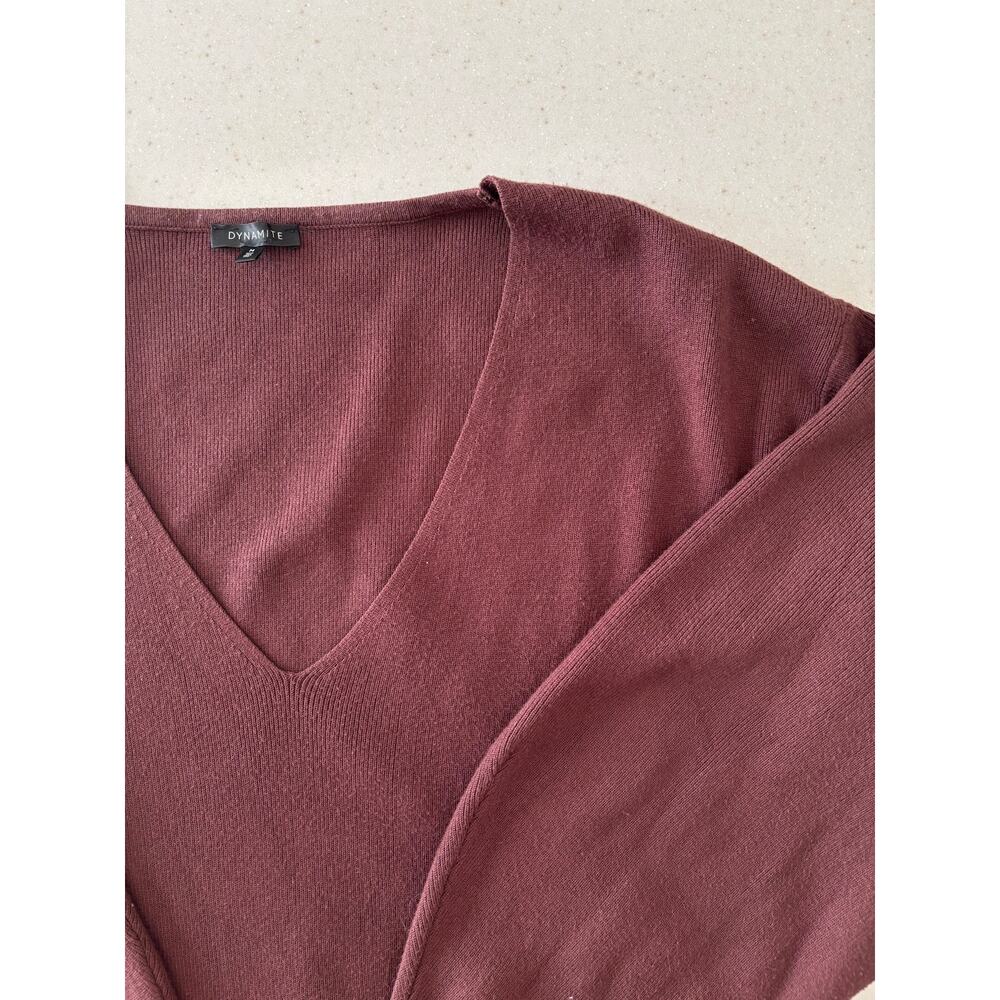 Dynamite Women’s Burgundy V Neck Knit Sweater Medium Oversized Soft Pullover - Picture 8 of 13